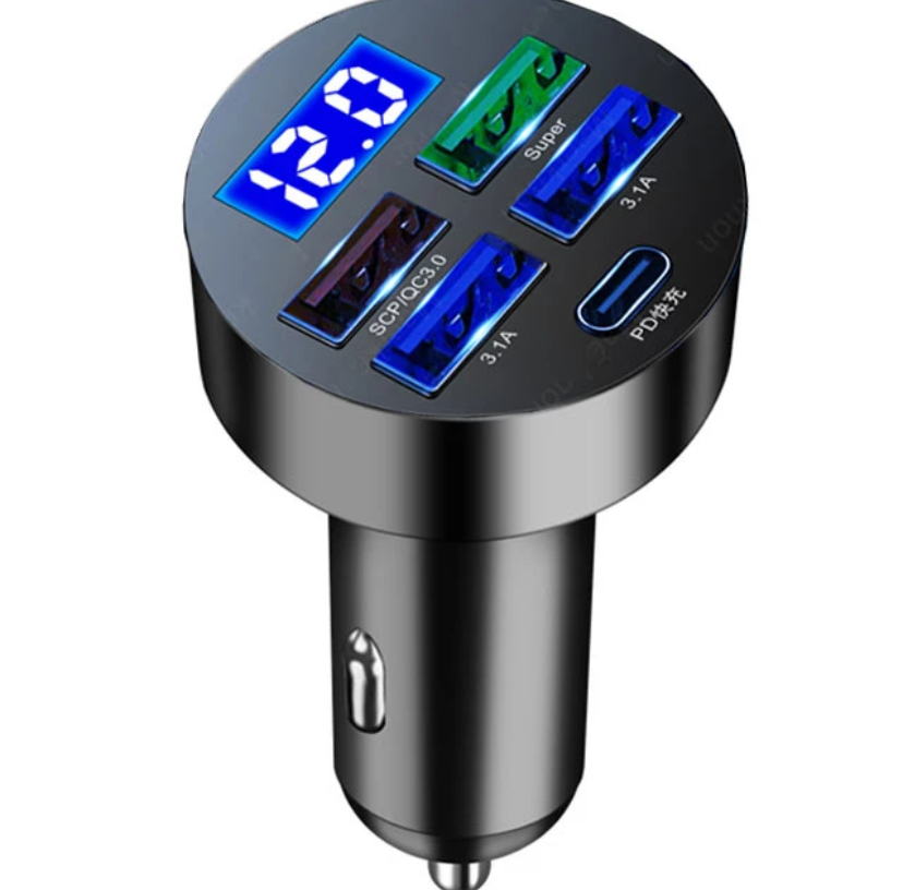 150W LED Car Charger 5 Ports PD QC3.0 USB C