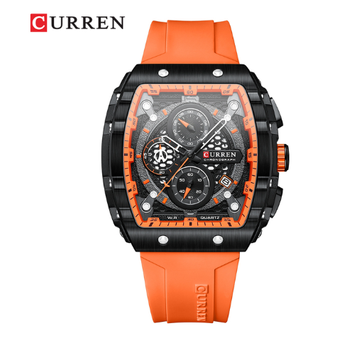 CURREN Men's Watch Luxury Square Quartz Waterproof - Black Orange box