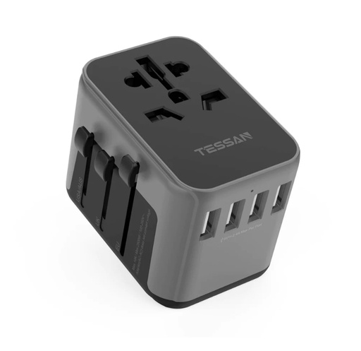 TESSAN AllinOne Universal International Adapter 4 USB: Black