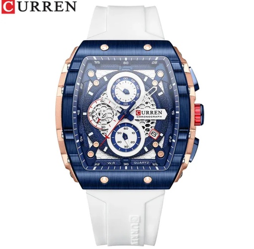 CURREN Men's Watch Luxury Square Quartz Waterproof - Blue White box